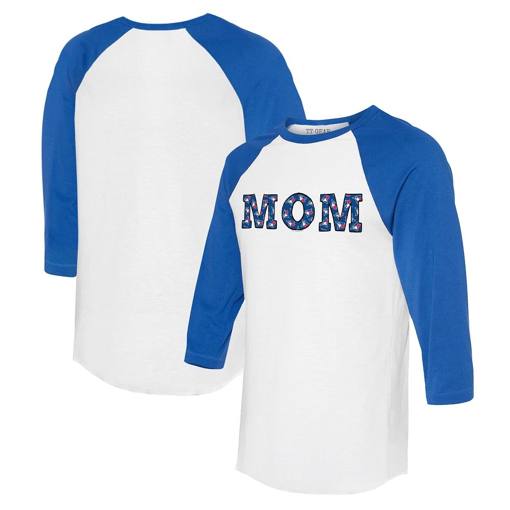 Women's Tiny Turnip White/Royal Toronto Blue Jays Logo Mom 3/4-Sleeve Raglan T-Shirt