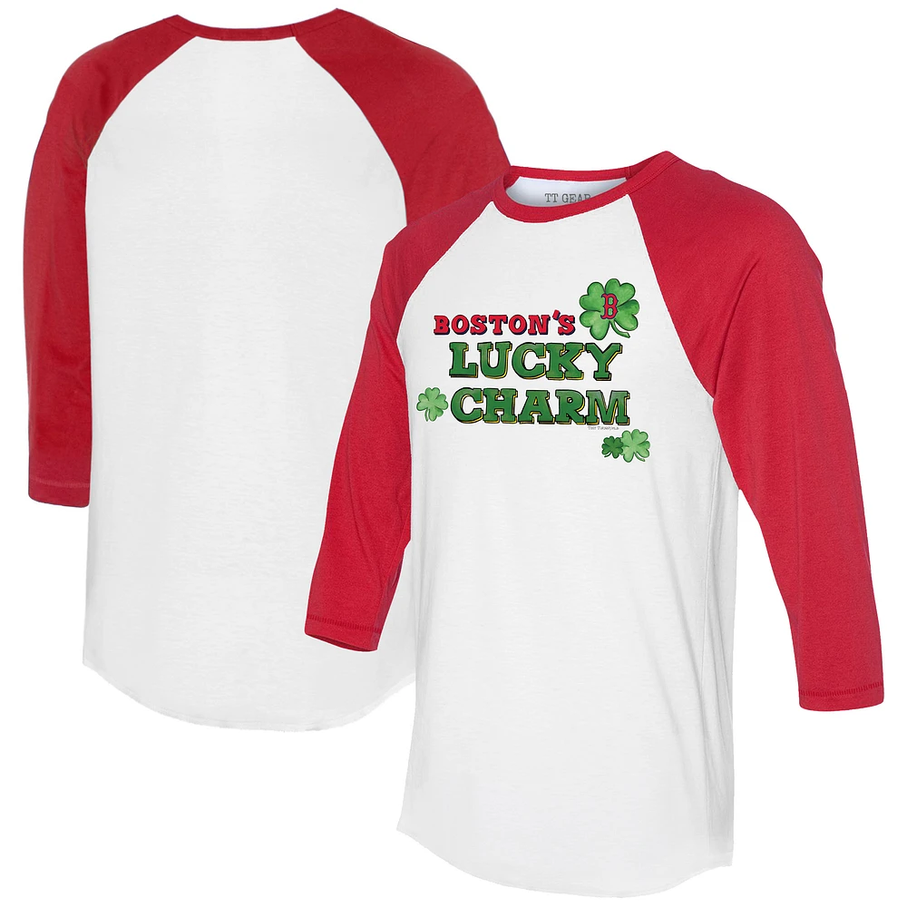 Women's Tiny Turnip White/Red Boston Red Sox Lucky Charm 3/4-Sleeve Raglan T-Shirt