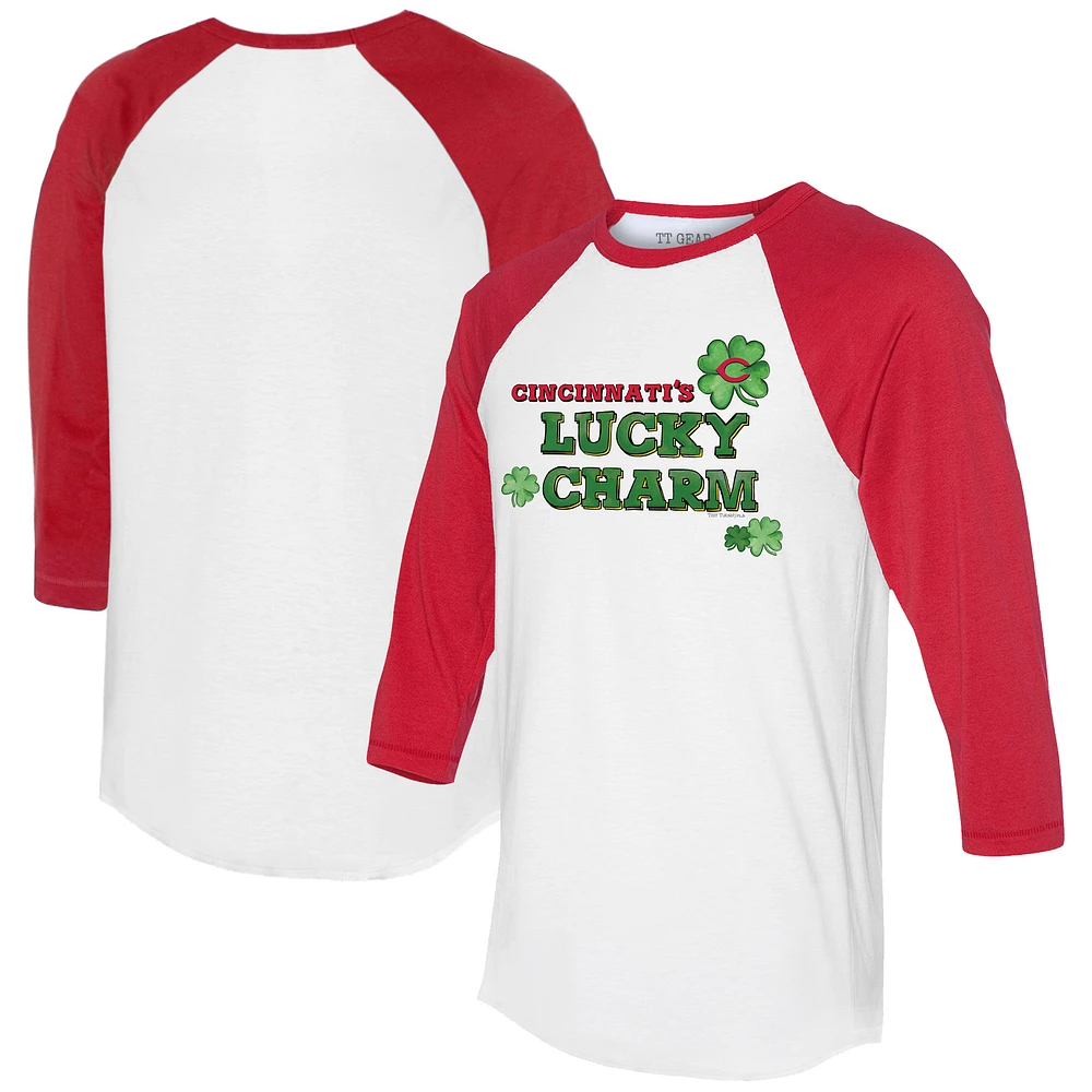 Women's Tiny Turnip White/Red Cincinnati Reds Lucky Charm 3/4-Sleeve Raglan T-Shirt