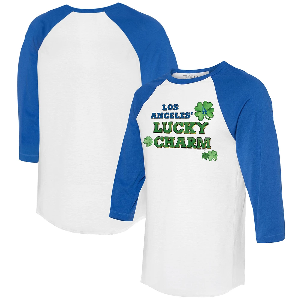 Women's Tiny Turnip White/Royal Los Angeles Dodgers Lucky Charm 3/4-Sleeve Raglan T-Shirt
