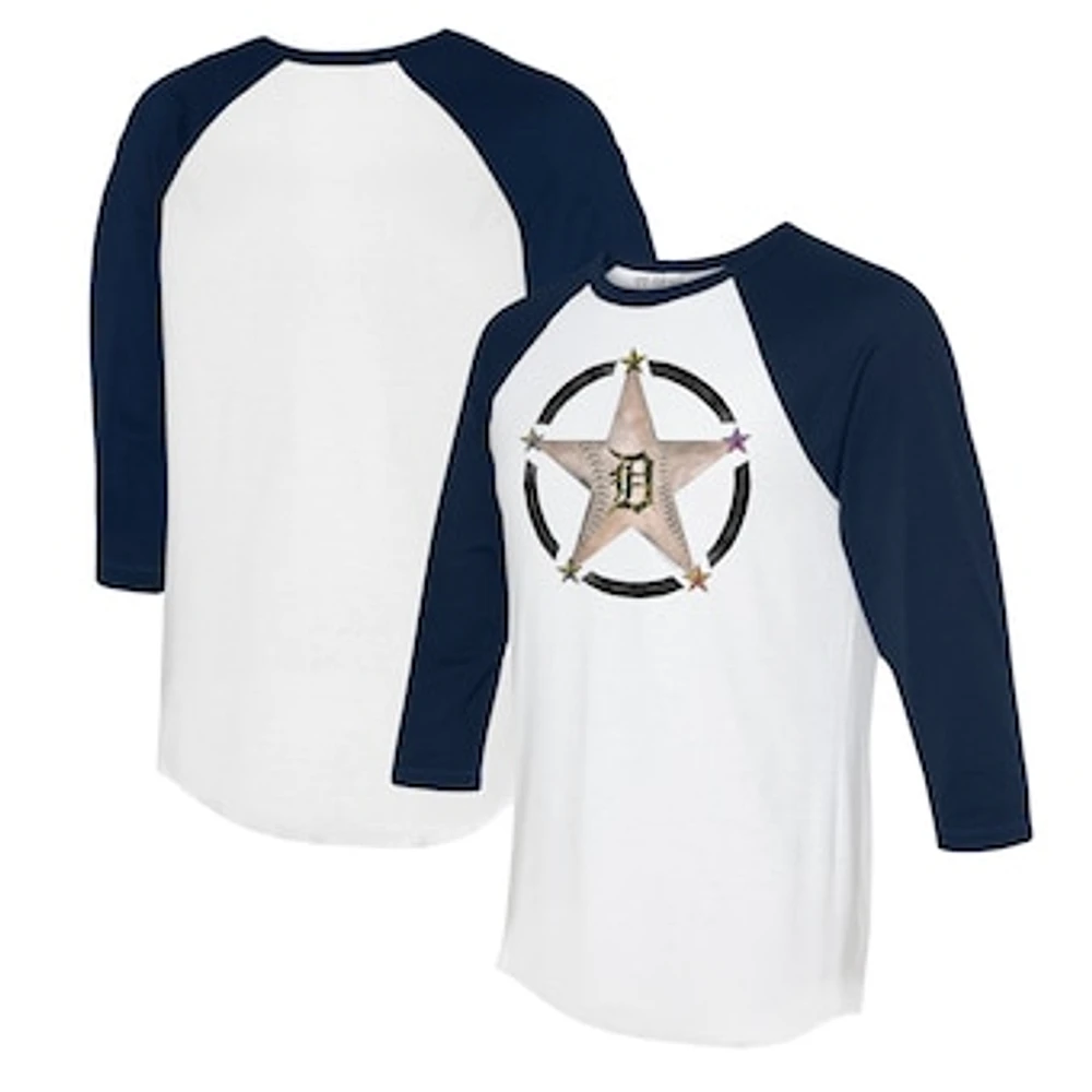 Women's Tiny Turnip White/Navy Detroit Tigers Military Star 3/4-Sleeve Raglan T-Shirt