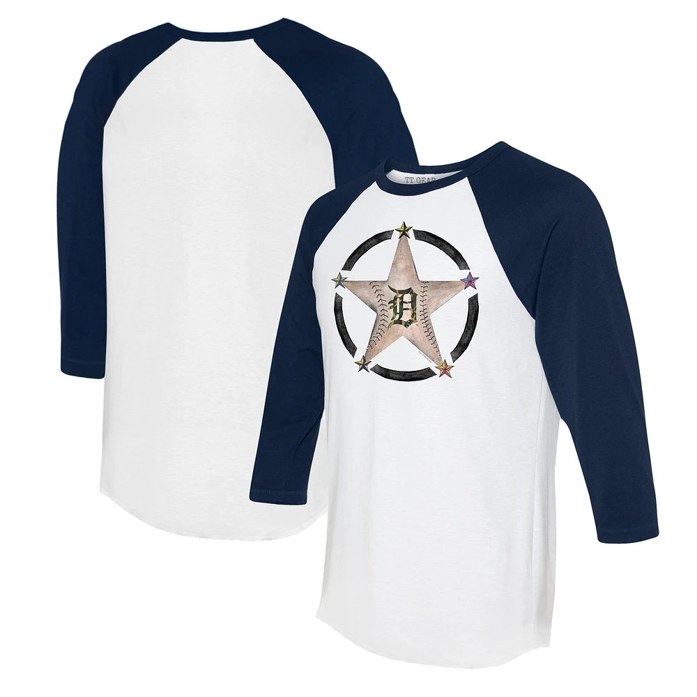 Women's Tiny Turnip White/Navy Detroit Tigers Military Star 3/4-Sleeve Raglan T-Shirt