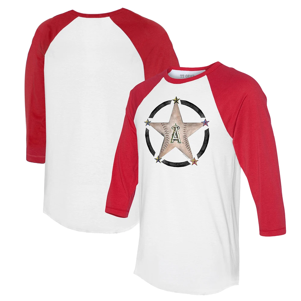 Women's Tiny Turnip White/Red Los Angeles Angels Military Star 3/4-Sleeve Raglan T-Shirt