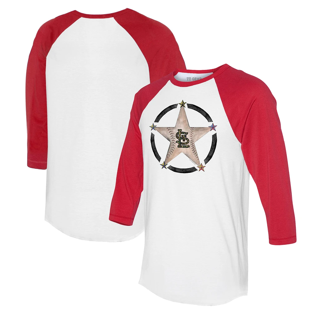Women's Tiny Turnip White/Red St. Louis Cardinals Military Star 3/4-Sleeve Raglan T-Shirt