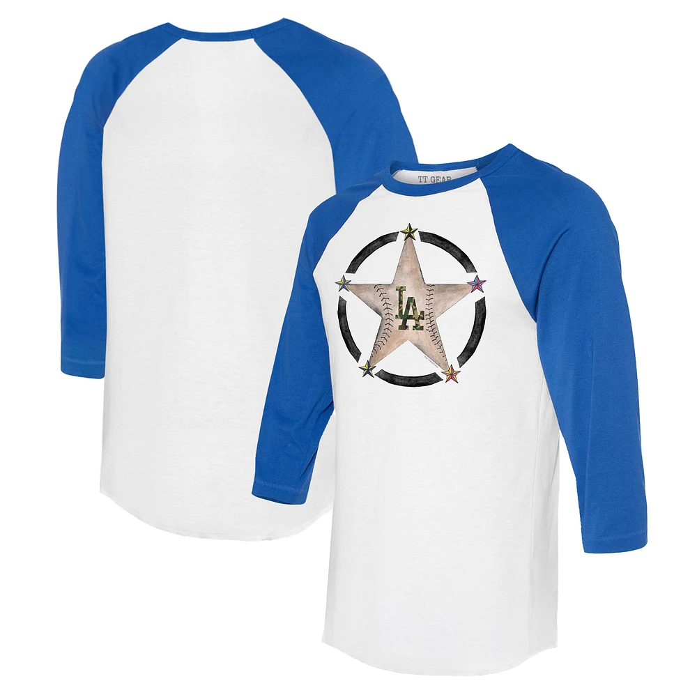 Women's Tiny Turnip White/Royal Los Angeles Dodgers Military Star 3/4-Sleeve Raglan T-Shirt