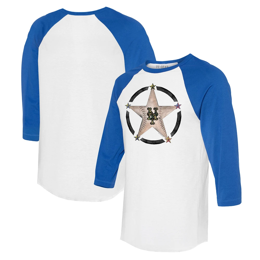 Women's Tiny Turnip White/Royal New York Mets Military Star 3/4-Sleeve Raglan T-Shirt