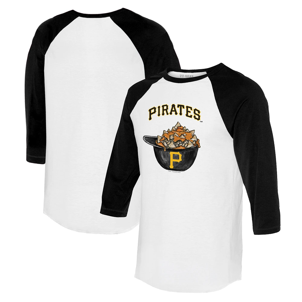 Women's Tiny Turnip White/Black Pittsburgh Pirates Nacho Helmet 3/4-Sleeve Raglan T-Shirt