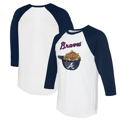 Women's Tiny Turnip White/Navy Atlanta Braves Nacho Helmet 3/4-Sleeve Raglan T-Shirt
