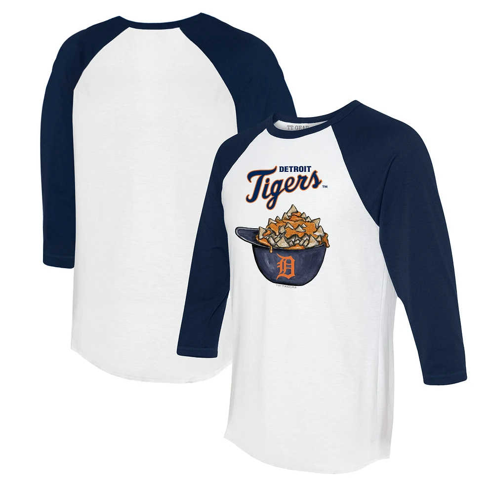 Women's Tiny Turnip White/Navy Detroit Tigers Nacho Helmet 3/4-Sleeve Raglan T-Shirt