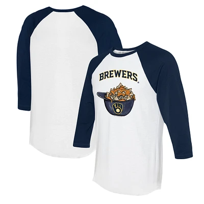 Women's Tiny Turnip White/Navy Milwaukee Brewers Nacho Helmet 3/4-Sleeve Raglan T-Shirt