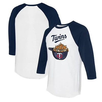 Women's Tiny Turnip White/Navy Minnesota Twins Nacho Helmet 3/4-Sleeve Raglan T-Shirt