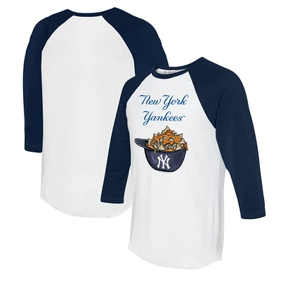 Women's Tiny Turnip White/Navy New York Yankees Nacho Helmet 3/4-Sleeve Raglan T-Shirt
