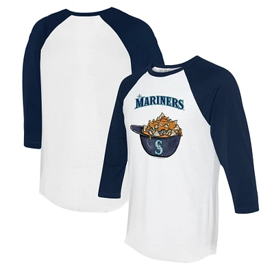 Women's Tiny Turnip White/Navy Seattle Mariners Nacho Helmet 3/4-Sleeve Raglan T-Shirt