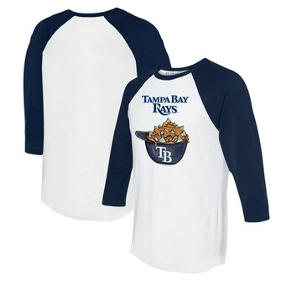 Women's Tiny Turnip White/Navy Tampa Bay Rays Nacho Helmet 3/4-Sleeve Raglan T-Shirt