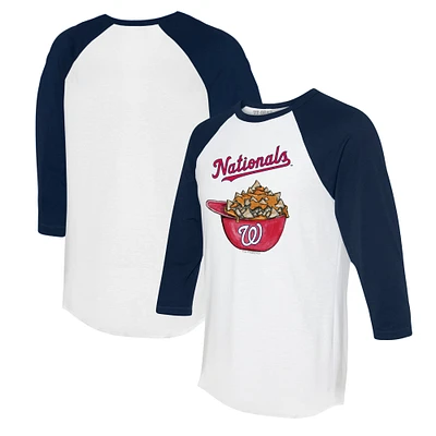 Women's Tiny Turnip White/Navy Washington Nationals Nacho Helmet 3/4-Sleeve Raglan T-Shirt