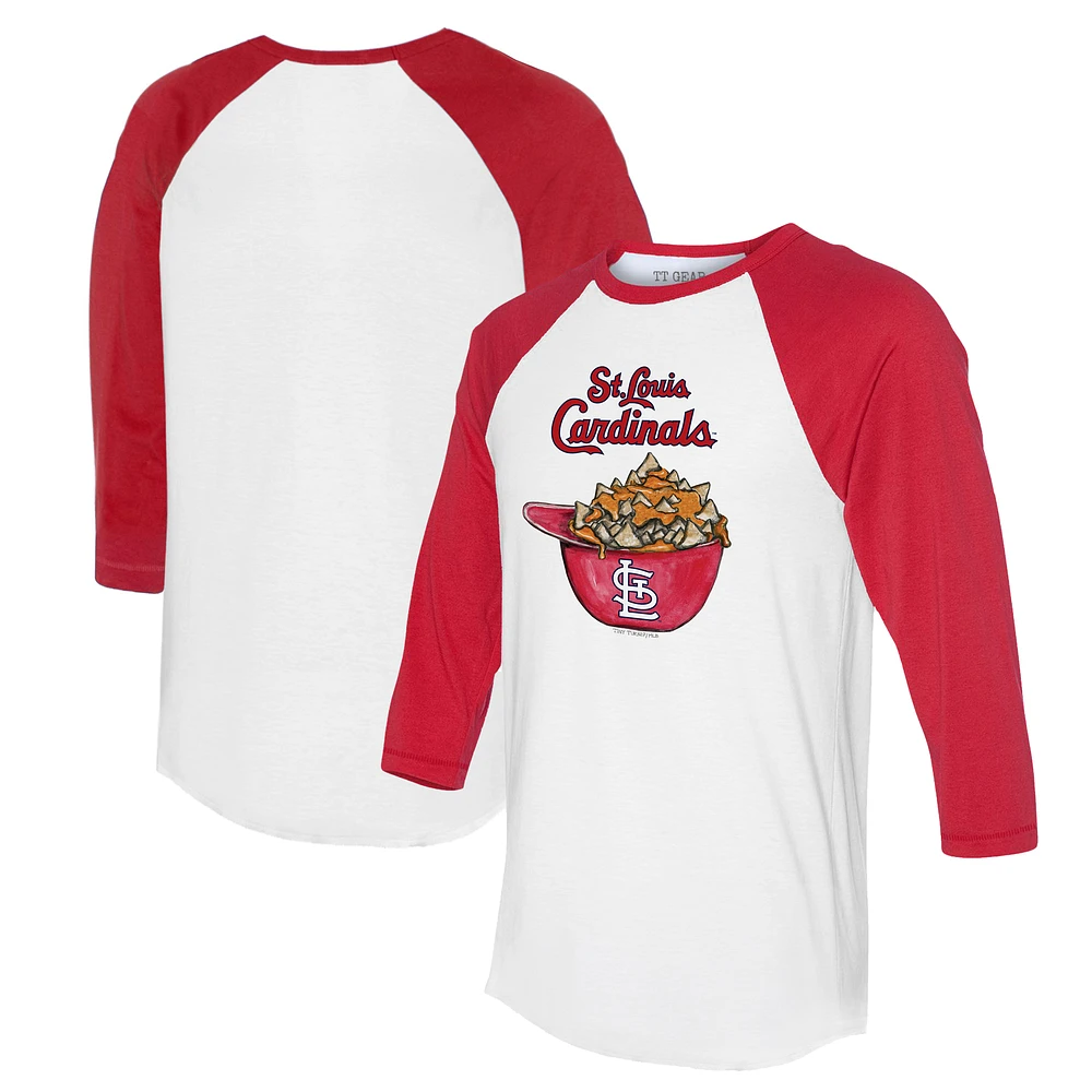 Women's Tiny Turnip White/Red St. Louis Cardinals Nacho Helmet 3/4-Sleeve Raglan T-Shirt