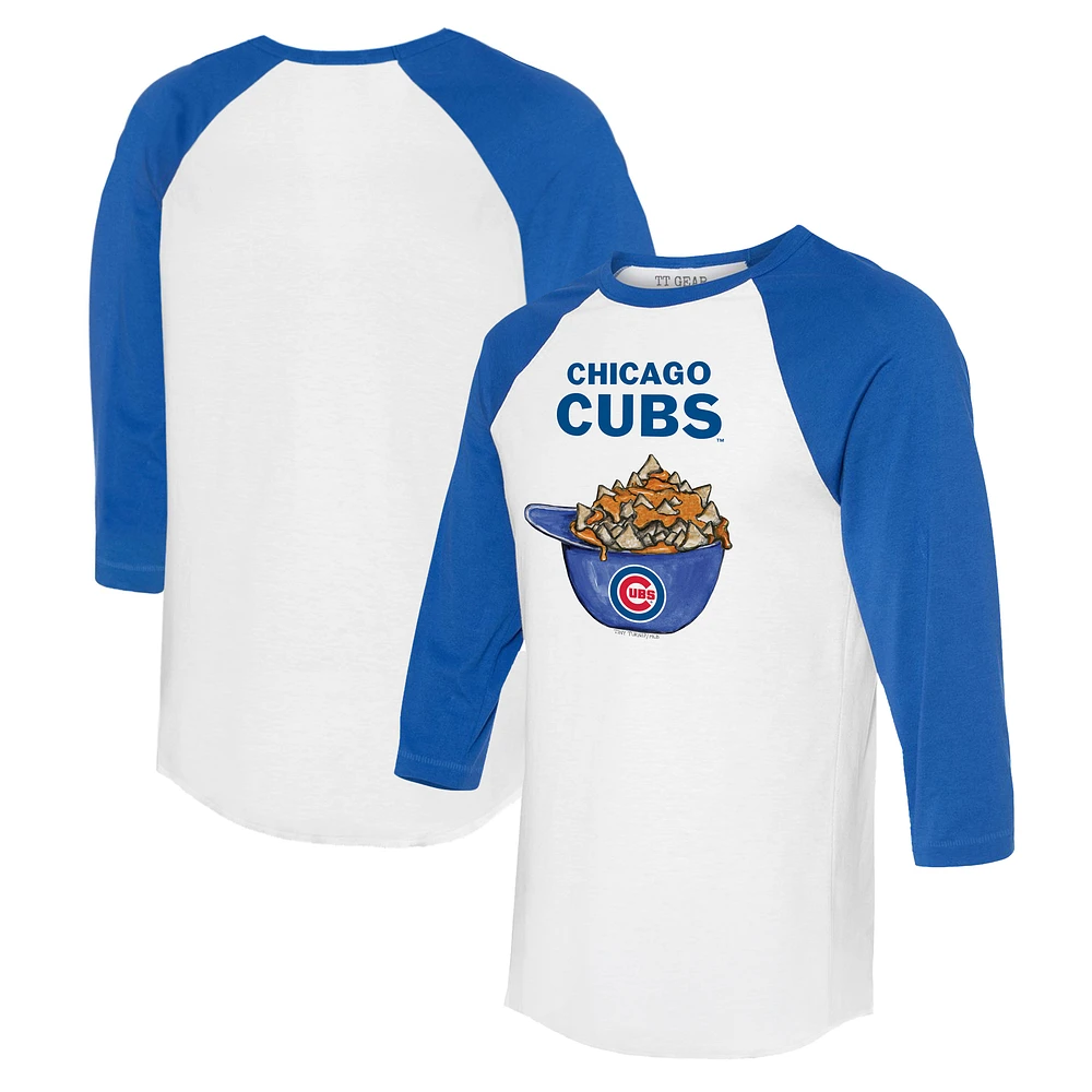 Women's Tiny Turnip White/Royal Chicago Cubs Nacho Helmet 3/4-Sleeve Raglan T-Shirt