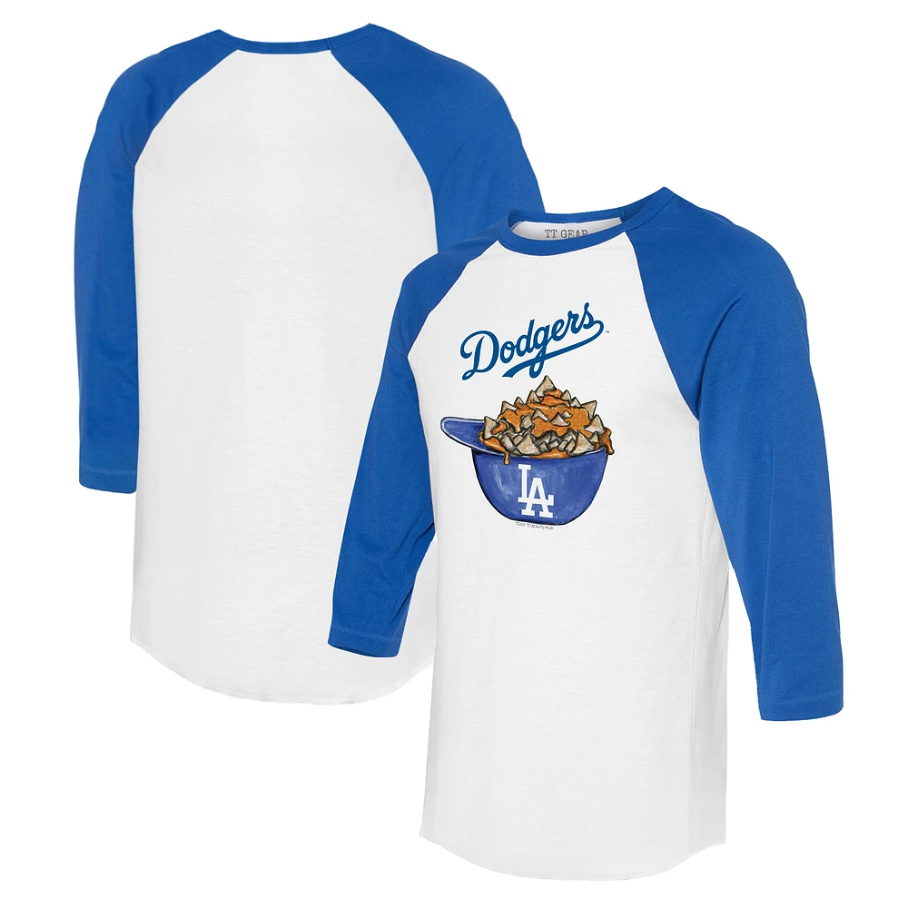 Women's Tiny Turnip White/Royal Los Angeles Dodgers Nacho Helmet 3/4-Sleeve Raglan T-Shirt