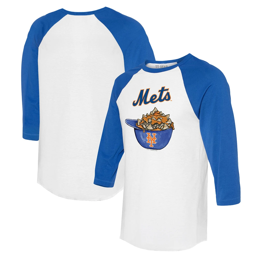 Women's Tiny Turnip White/Royal New York Mets Nacho Helmet 3/4-Sleeve Raglan T-Shirt