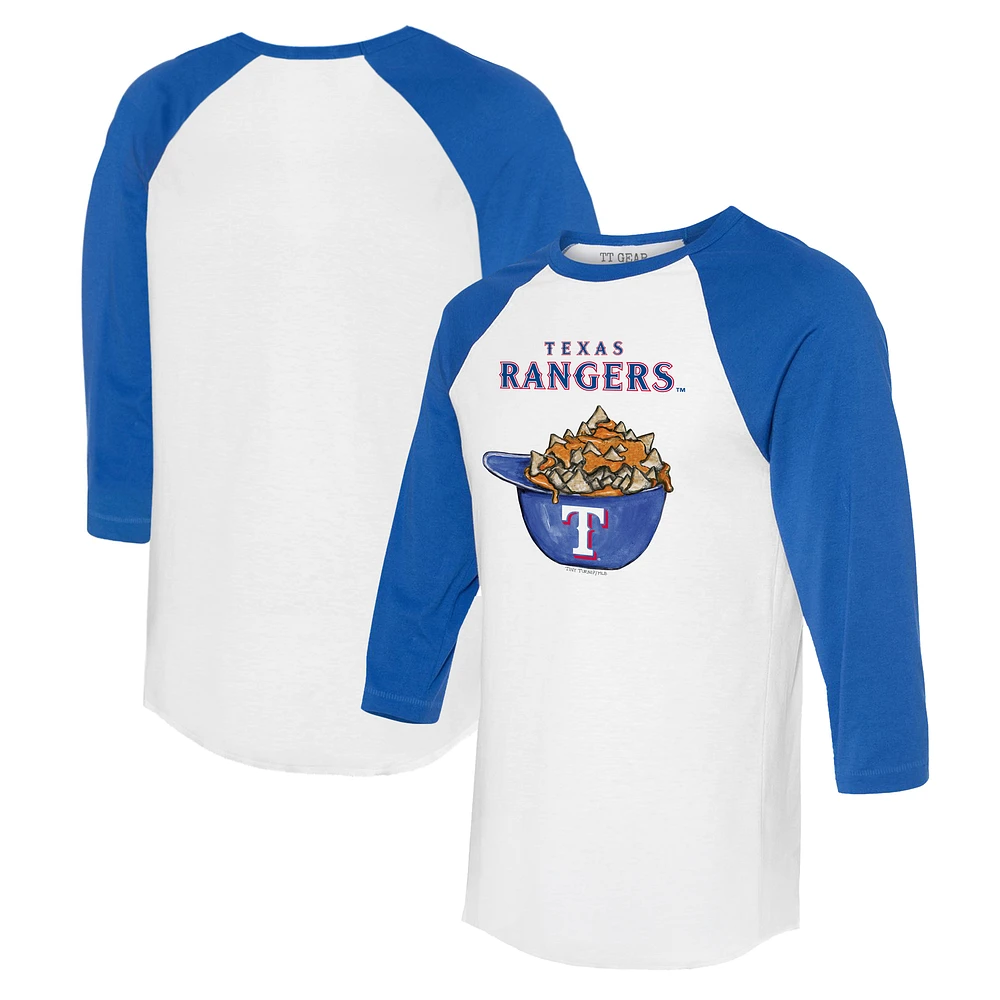 Women's Tiny Turnip White/Royal Texas Rangers Nacho Helmet 3/4-Sleeve Raglan T-Shirt