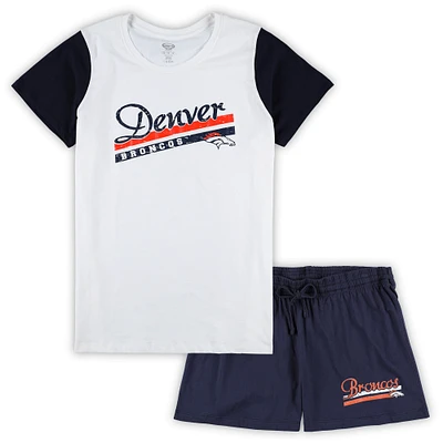 Women's Concepts Sport White/Navy Denver Broncos Plus Downfield Top & Shorts Sleep Set