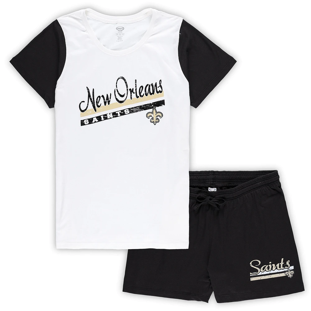 Women's Concepts Sport White/Black New Orleans Saints Plus Downfield Top & Shorts Sleep Set