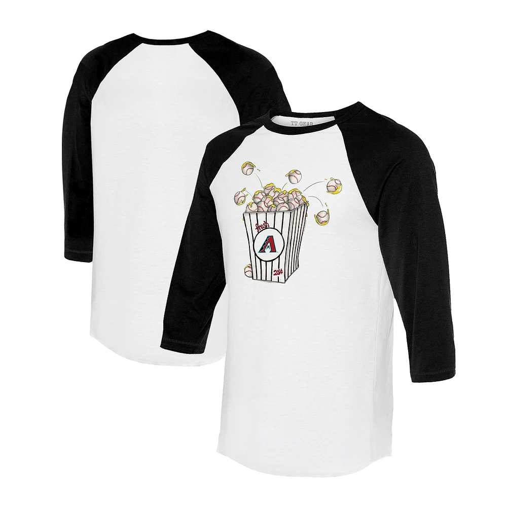 Women's Tiny Turnip White/Black Arizona Diamondbacks Popcorn 3/4-Sleeve Raglan T-Shirt