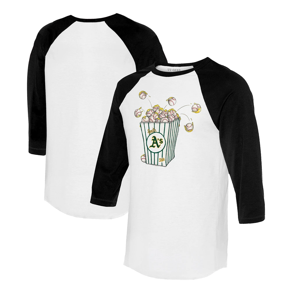 Women's Tiny Turnip White/Black Athletics Popcorn 3/4-Sleeve Raglan T-Shirt