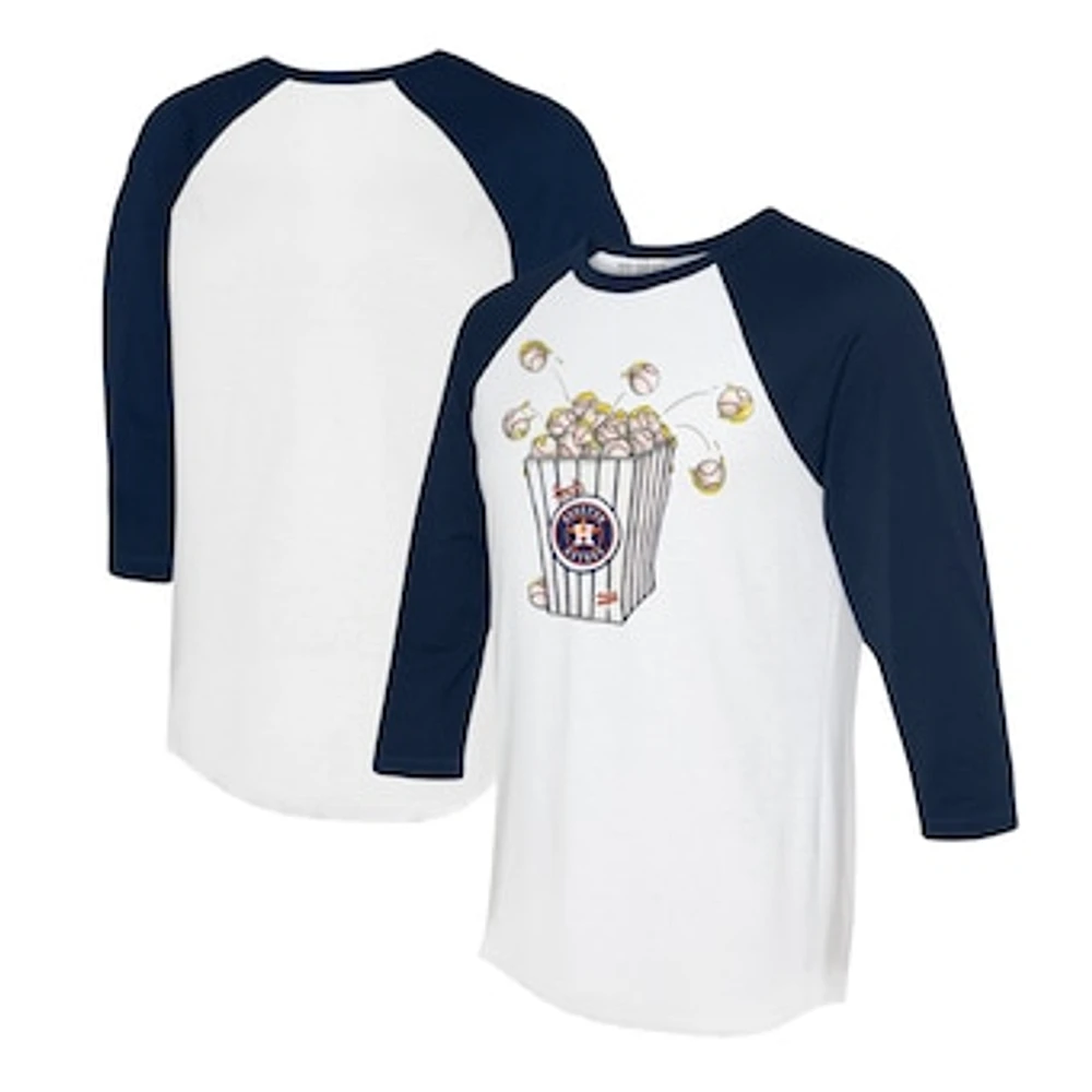 Women's Tiny Turnip White/Navy Houston Astros Popcorn 3/4-Sleeve Raglan T-Shirt