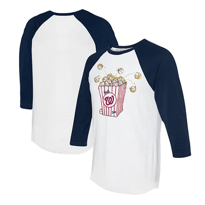 Women's Tiny Turnip White/Navy Washington Nationals Popcorn 3/4-Sleeve Raglan T-Shirt