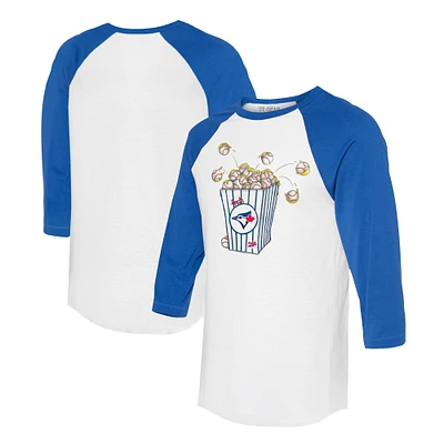 Women's Tiny Turnip White/Royal Toronto Blue Jays Popcorn 3/4-Sleeve Raglan T-Shirt