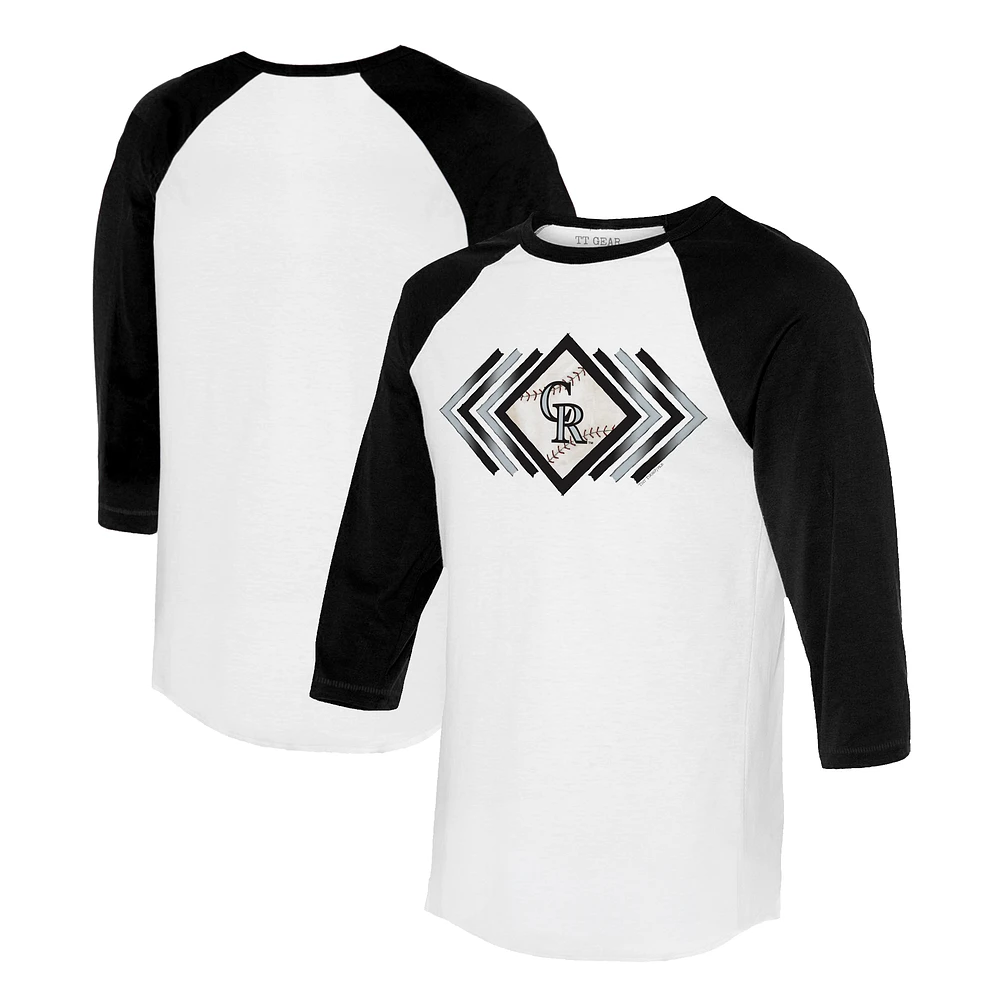 Women's Tiny Turnip White/Black Colorado Rockies Prism Arrows 3/4-Sleeve Raglan T-Shirt