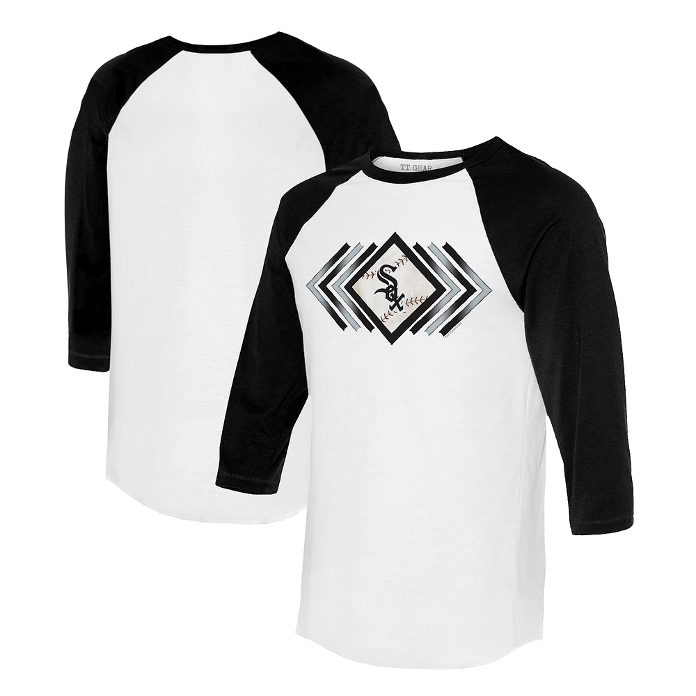 Women's Tiny Turnip White/Black Chicago White Sox Prism Arrows 3/4-Sleeve Raglan T-Shirt