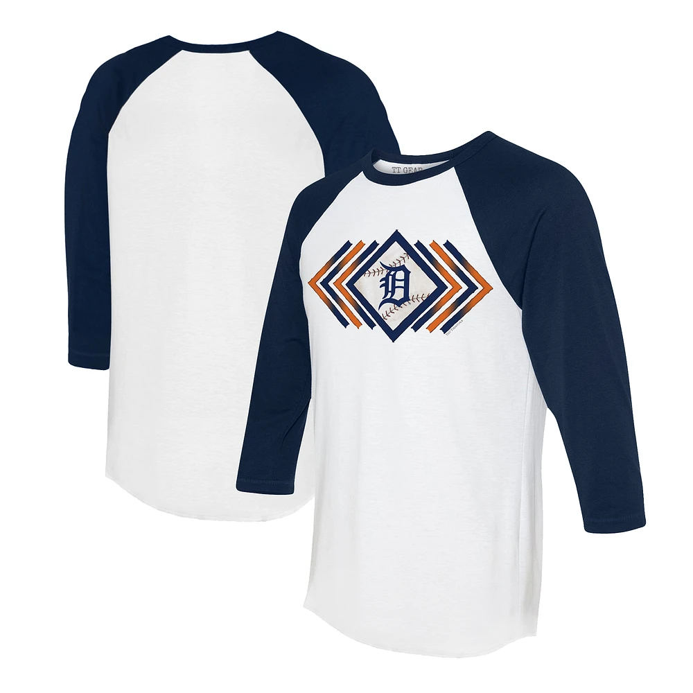 Women's Tiny Turnip White/Navy Detroit Tigers Prism Arrows 3/4-Sleeve Raglan T-Shirt