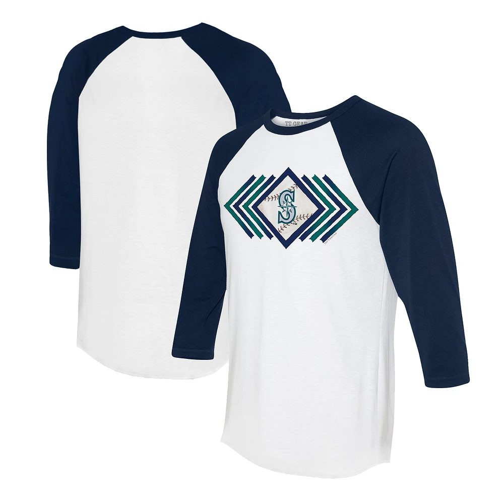 Women's Tiny Turnip White/Navy Seattle Mariners Prism Arrows 3/4-Sleeve Raglan T-Shirt
