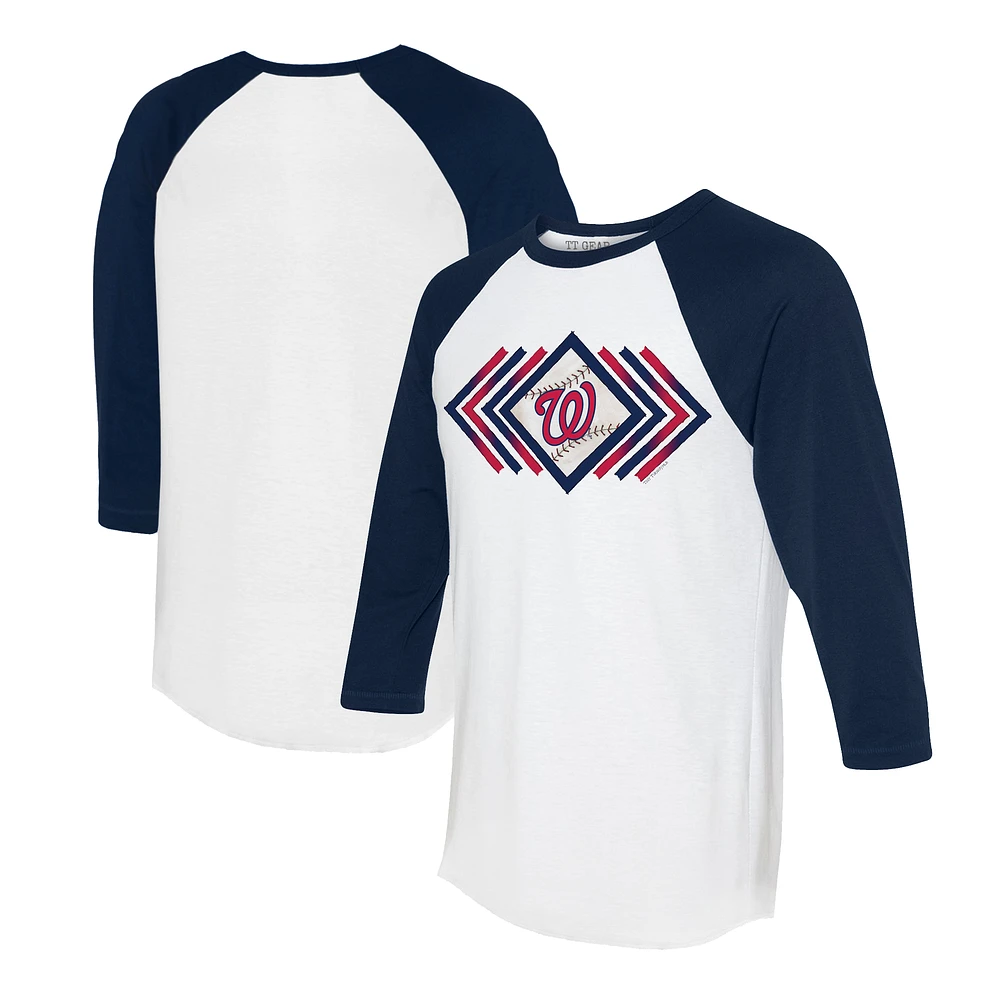 Women's Tiny Turnip White/Navy Washington Nationals Prism Arrows 3/4-Sleeve Raglan T-Shirt