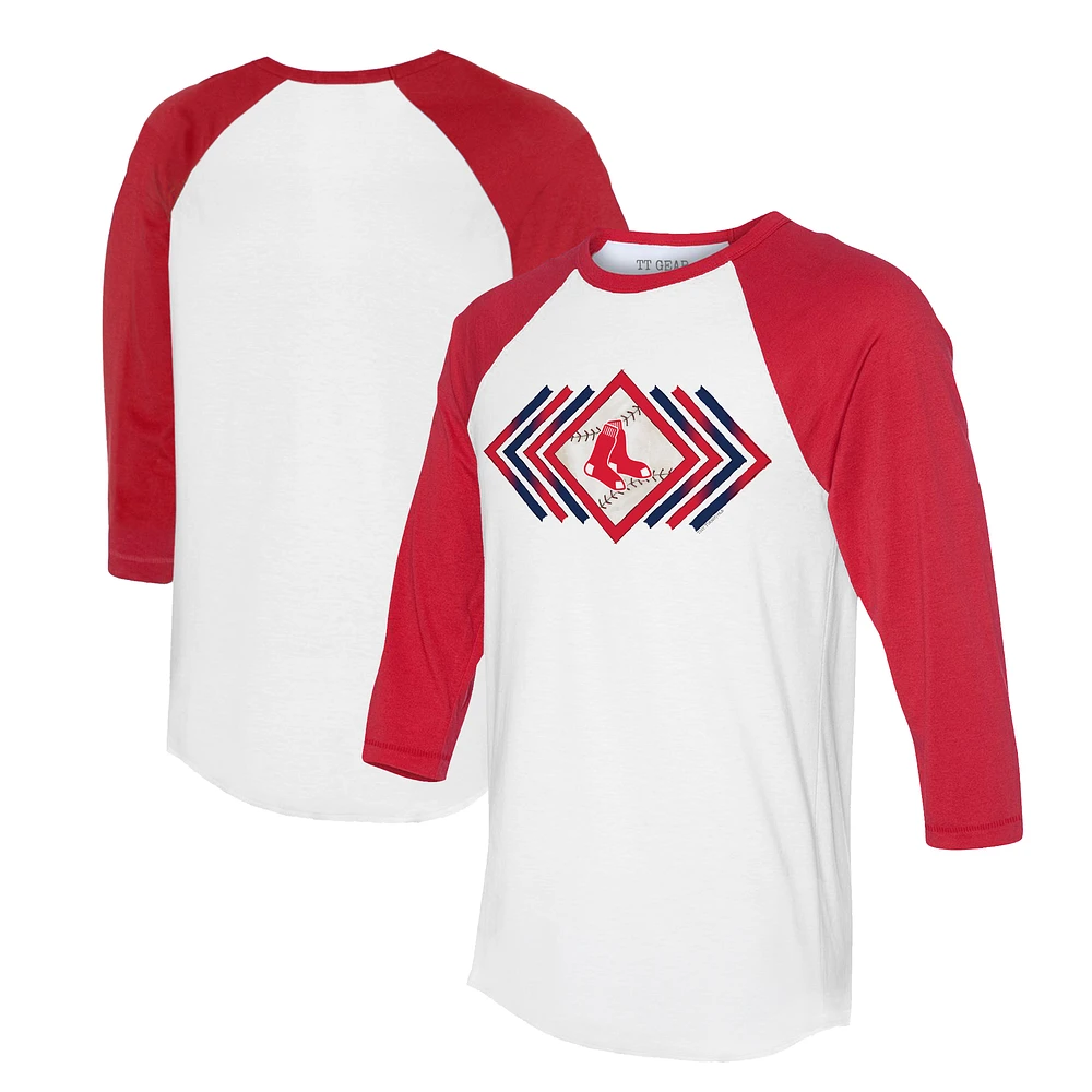 Women's Tiny Turnip White/Red Boston Red Sox Prism Arrows 3/4-Sleeve Raglan T-Shirt