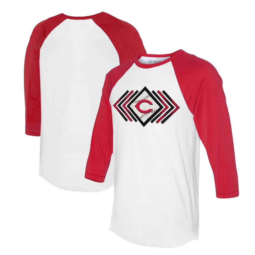 Women's Tiny Turnip White/Red Cincinnati Reds Prism Arrows 3/4-Sleeve Raglan T-Shirt