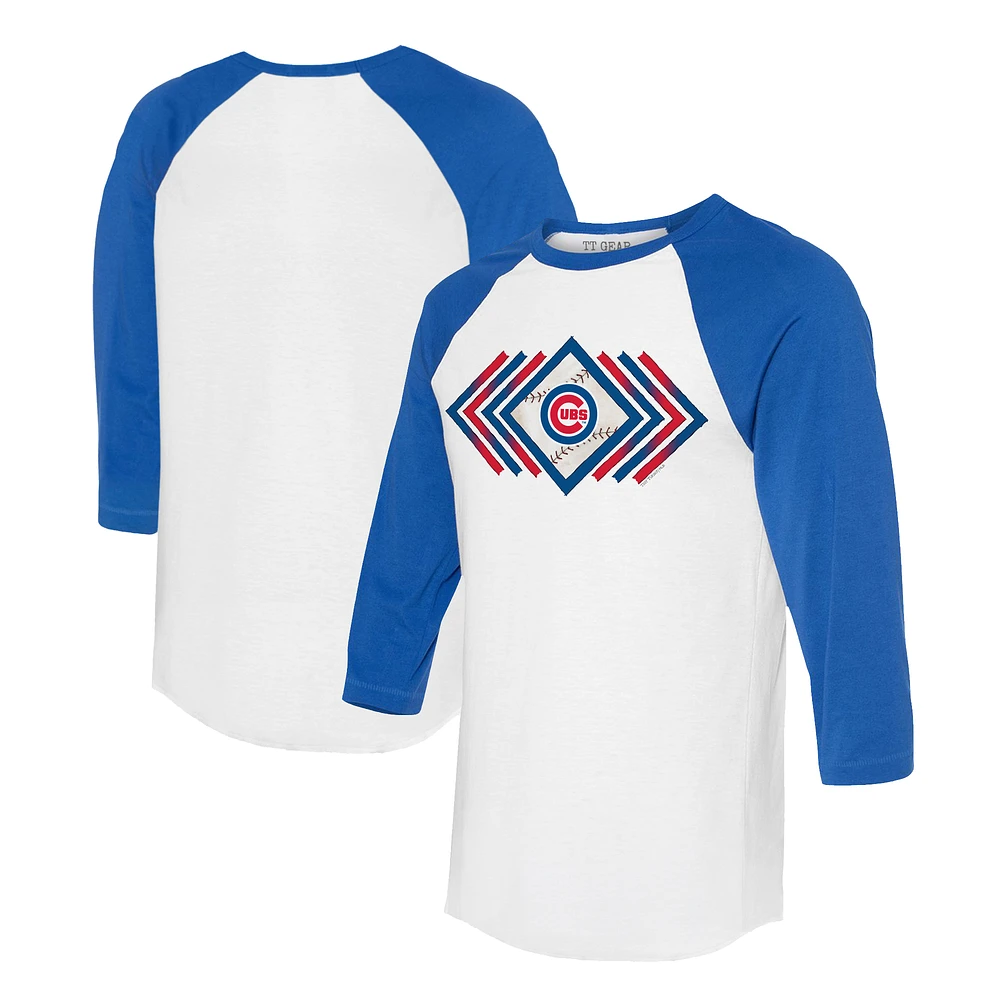 Women's Tiny Turnip White/Royal Chicago Cubs Prism Arrows 3/4-Sleeve Raglan T-Shirt