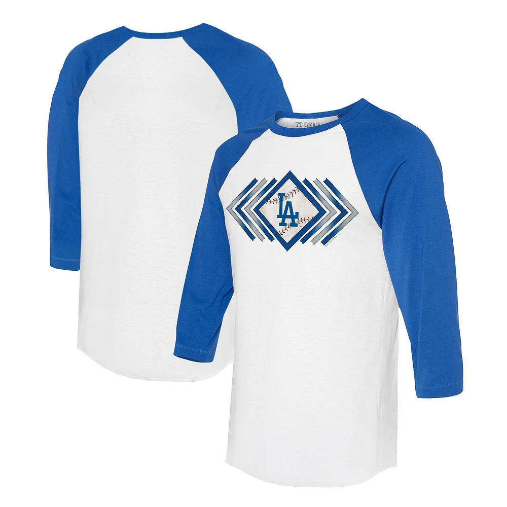 Women's Tiny Turnip White/Royal Los Angeles Dodgers Prism Arrows 3/4-Sleeve Raglan T-Shirt