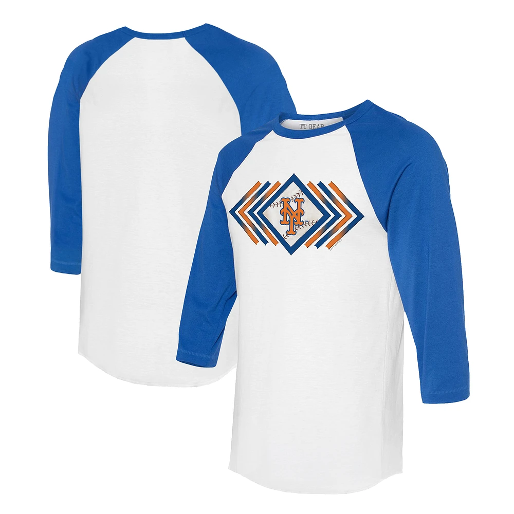 Women's Tiny Turnip White/Royal New York Mets Prism Arrows 3/4-Sleeve Raglan T-Shirt