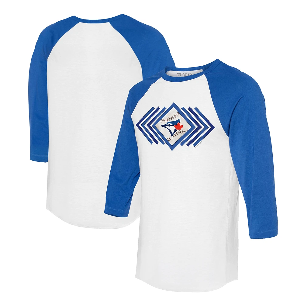 Women's Tiny Turnip White/Royal Toronto Blue Jays Prism Arrows 3/4-Sleeve Raglan T-Shirt