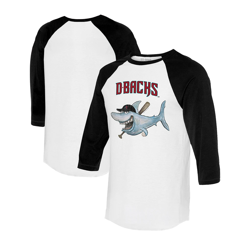 Women's Tiny Turnip White/Black Arizona Diamondbacks Shark 3/4-Sleeve Raglan T-Shirt