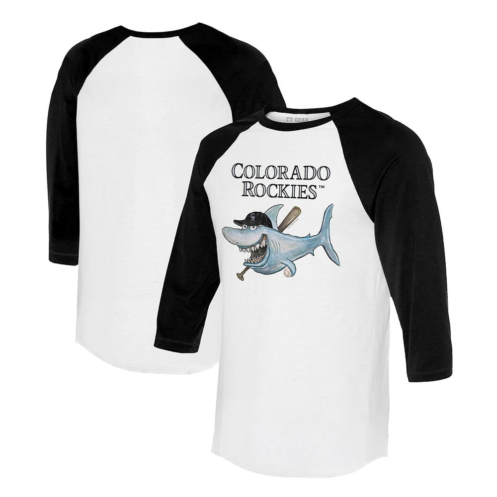 Women's Tiny Turnip White/Black Colorado Rockies Shark 3/4-Sleeve Raglan T-Shirt