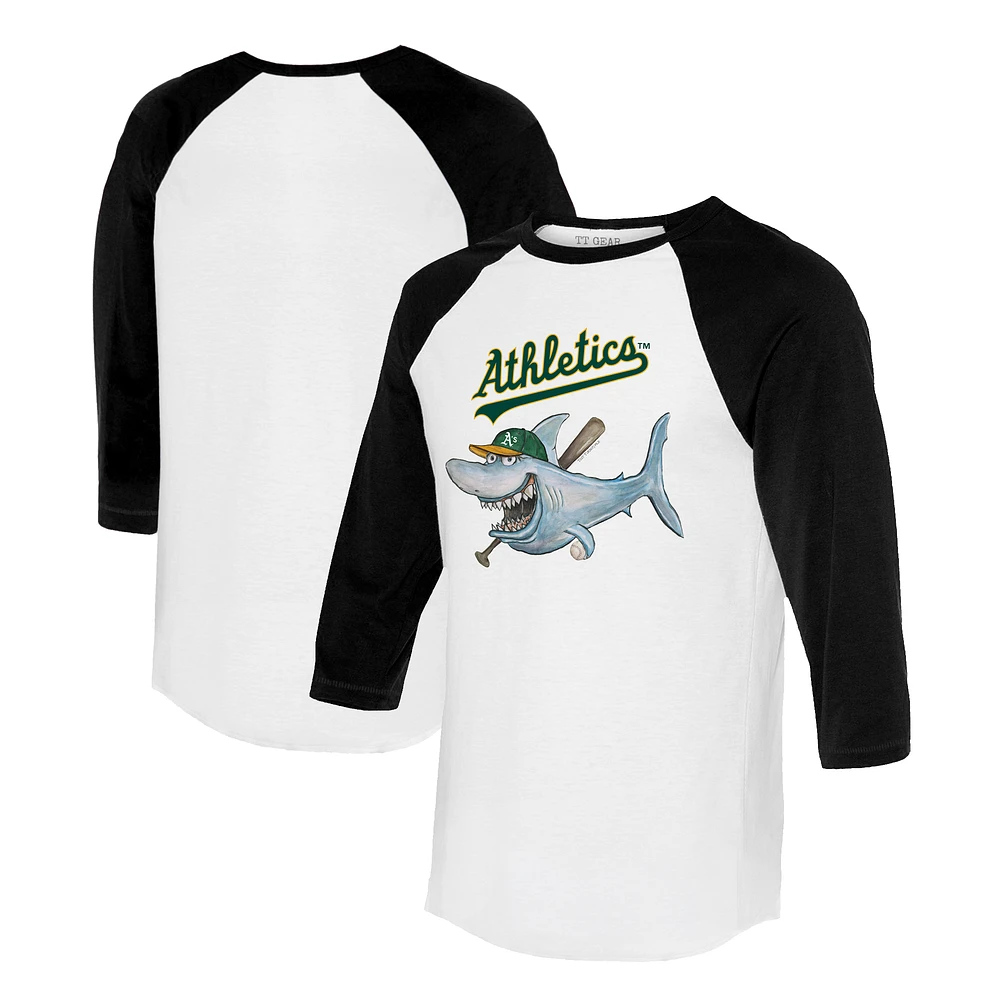 Women's Tiny Turnip White/Black Athletics Shark 3/4-Sleeve Raglan T-Shirt