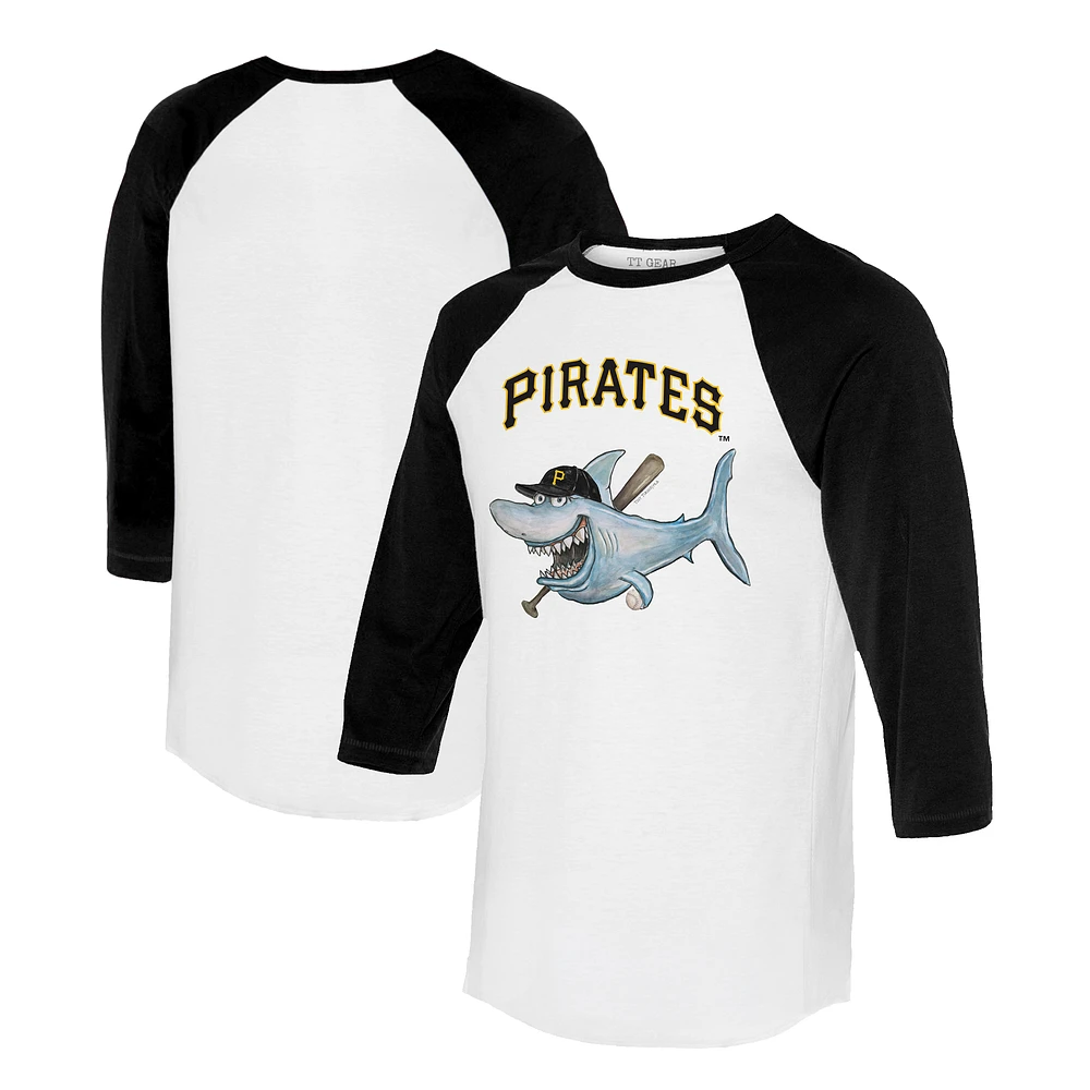 Women's Tiny Turnip White/Black Pittsburgh Pirates Shark 3/4-Sleeve Raglan T-Shirt