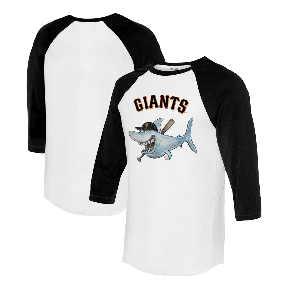 Women's Tiny Turnip White/Black San Francisco Giants Shark 3/4-Sleeve Raglan T-Shirt