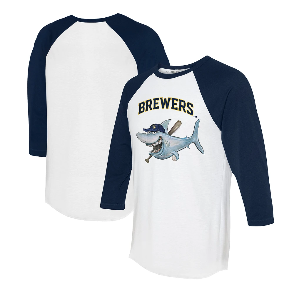 Women's Tiny Turnip White/Navy Milwaukee Brewers Shark 3/4-Sleeve Raglan T-Shirt