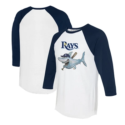 Women's Tiny Turnip White/Navy Tampa Bay Rays Shark 3/4-Sleeve Raglan T-Shirt