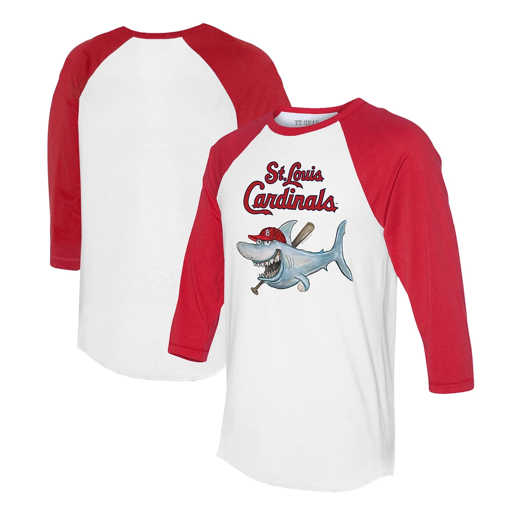 Women's Tiny Turnip White/Red St. Louis Cardinals Shark 3/4-Sleeve Raglan T-Shirt